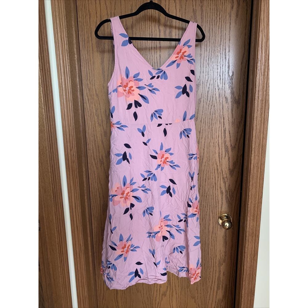 Dip Dress~ Pink/blue Floral Design~Aline Midi /lined/ Sleeveless Size Large